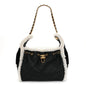 Crumpled Sheepskin Shearling Quilted Small Chanel 25 Handbag Black White