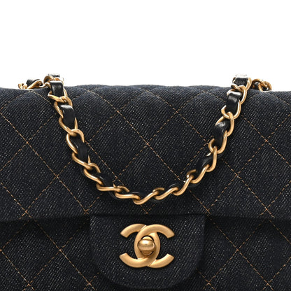 Denim Quilted Mini Rectangular Flap Dark Blue