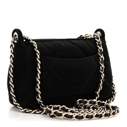 Velvet Effect Nylon Shiny Crumpled Calfskin Mini Quilted Chanel 25 Clutch With Chain Black