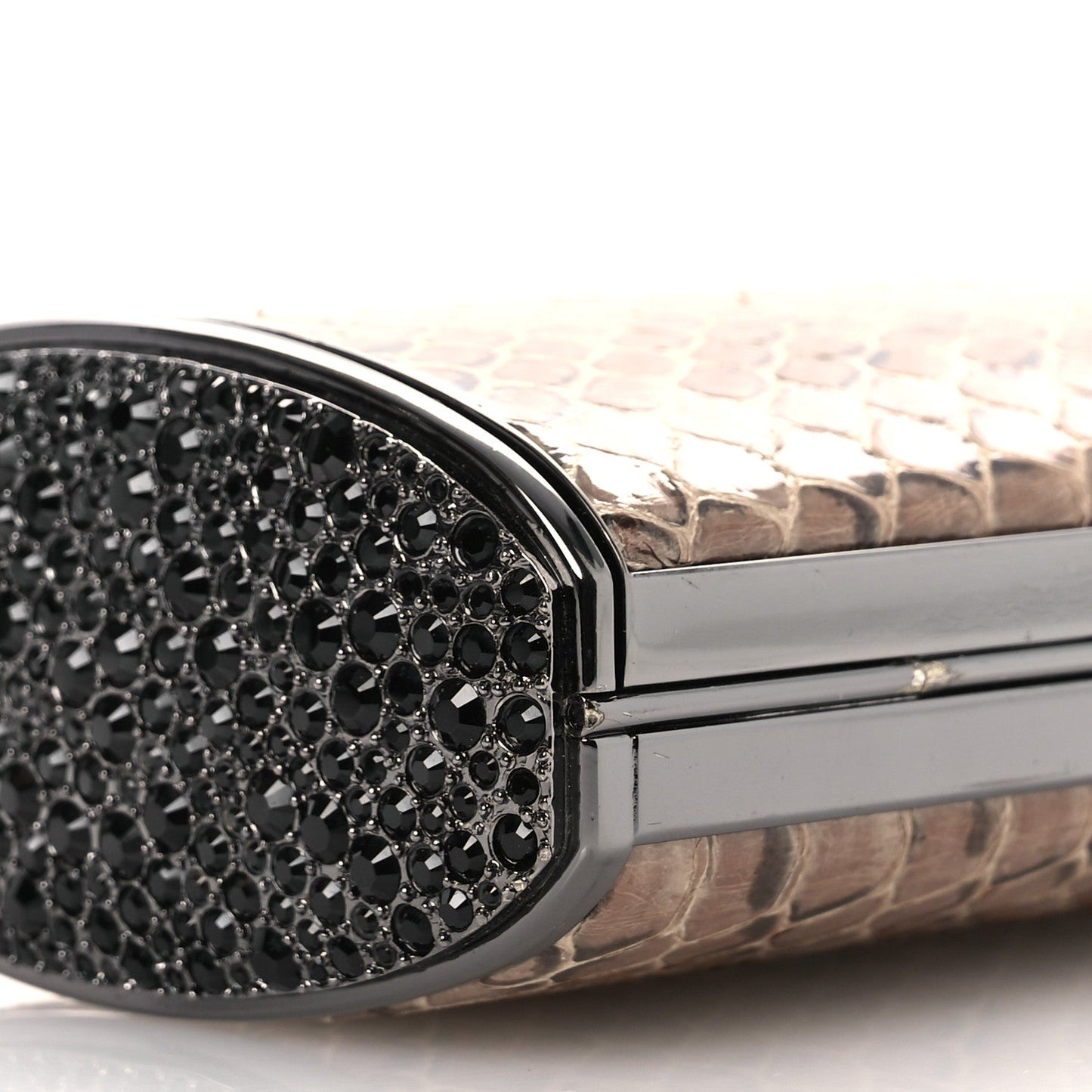 Snakeskin Crystal Box Clutch Brown Black