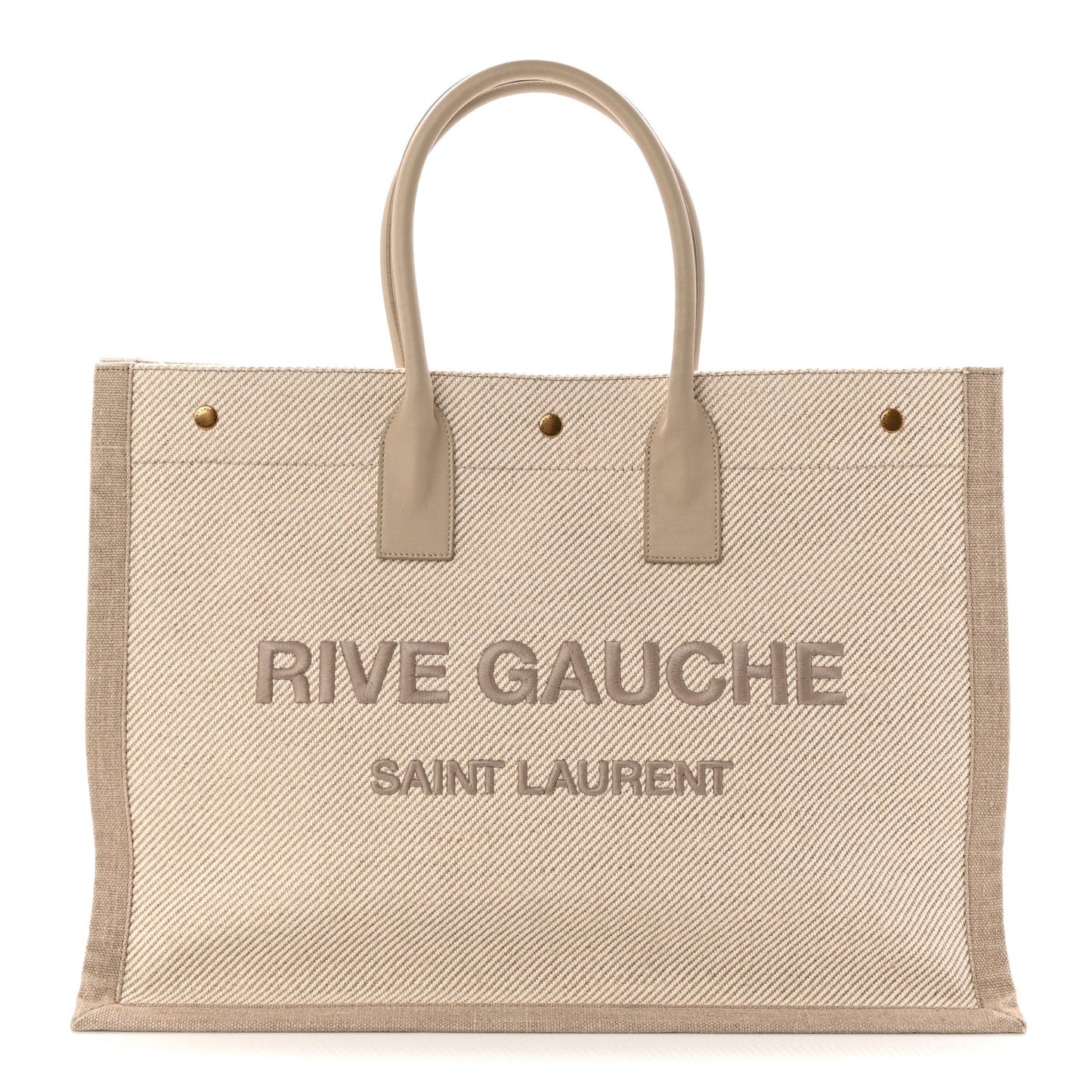 Linen Calfskin Rive Gauche Tote Beige Sea Salt