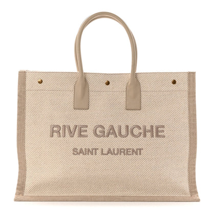Linen Calfskin Rive Gauche Tote Beige Sea Salt