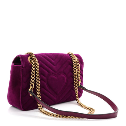 Velvet Matelasse Small GG Marmont Shoulder Bag Fuchsia Violet Cyclamen