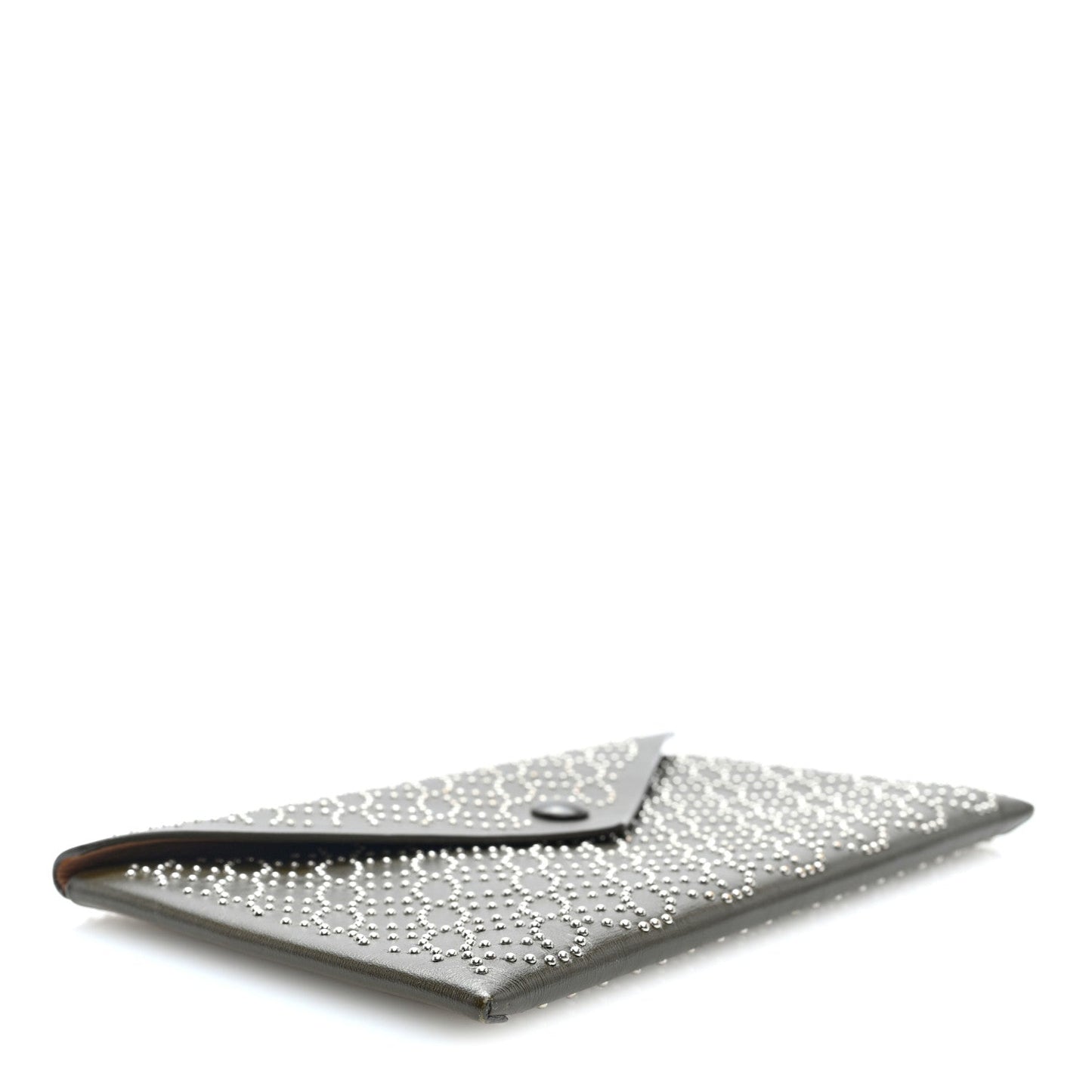Calfskin Arabesque Studded Small Louise Envelope Clutch Olive