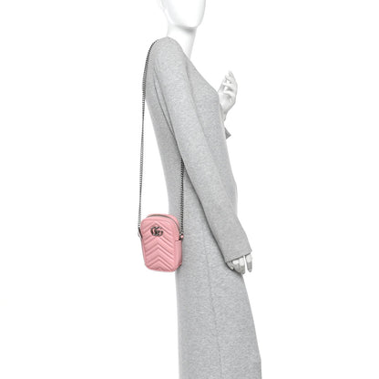 Calfskin Matelasse Mini GG Marmont Crossbody Bag Wild Rose