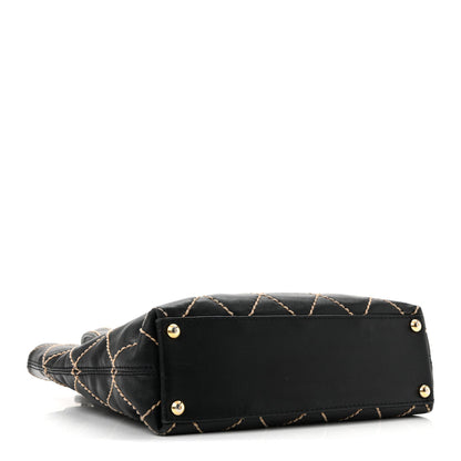 Calfskin Stitch Small Surpique Tote Black