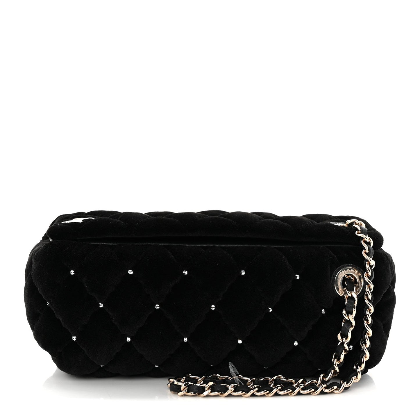 Velvet Diamanté Quilted Wristlet Clutch Black