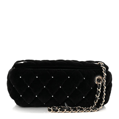 Velvet Diamanté Quilted Wristlet Clutch Black