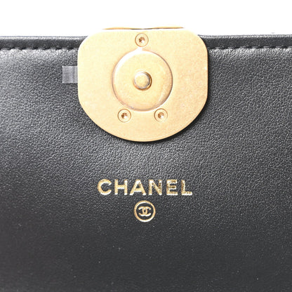 Lambskin Quilted Chanel 19 Chain Flap Wallet Black