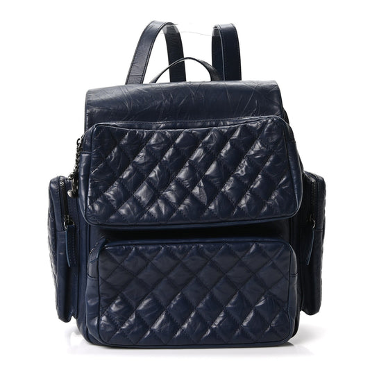 Aged Calfskin Quilted Medium Casual Rock Airlines Backpack Blue