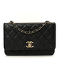 Lambskin Quilted Trendy CC Wallet On Chain WOC Black