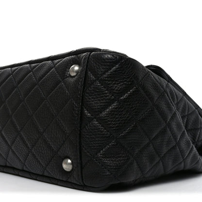 Grained Calfskin Quilted XXL Travel Flap Bag Black