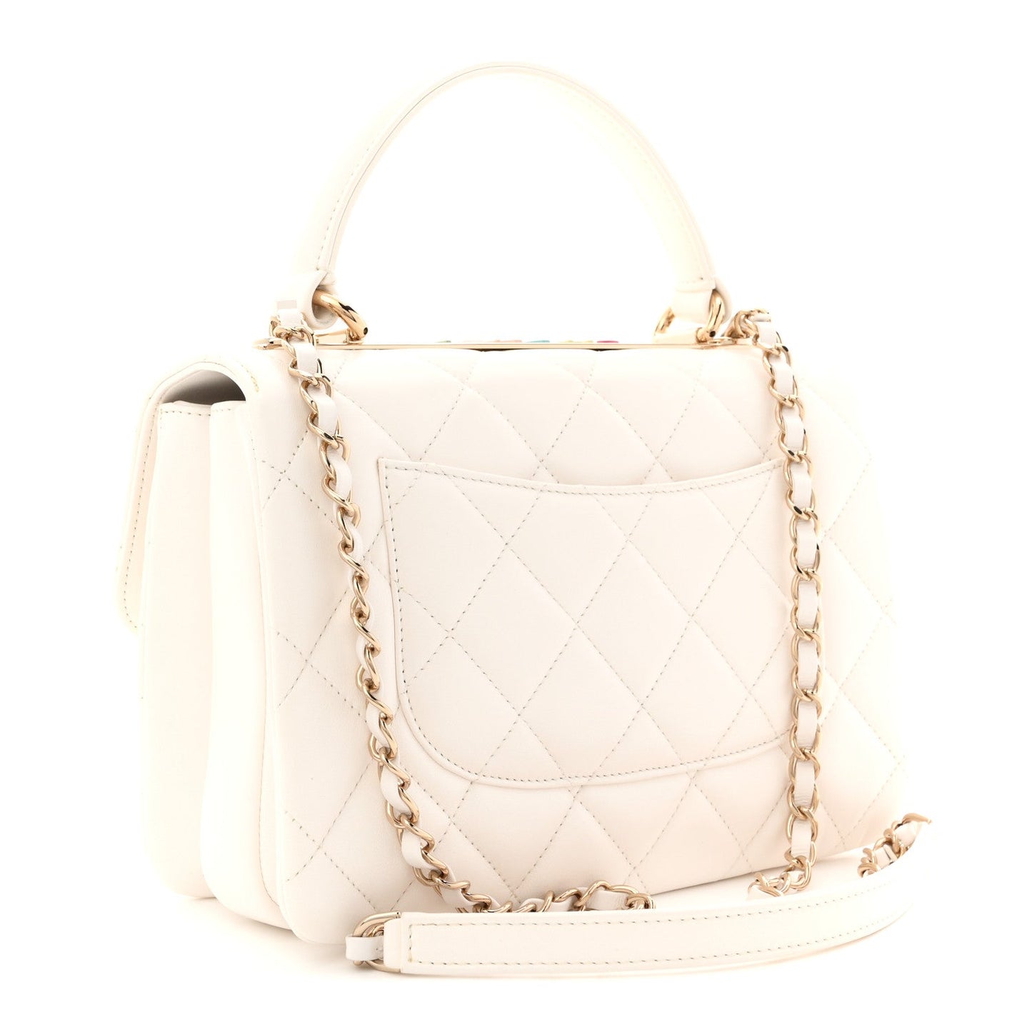 Lambskin Lacquered Quilted Small Trendy CC Dual Handle Flap Bag White