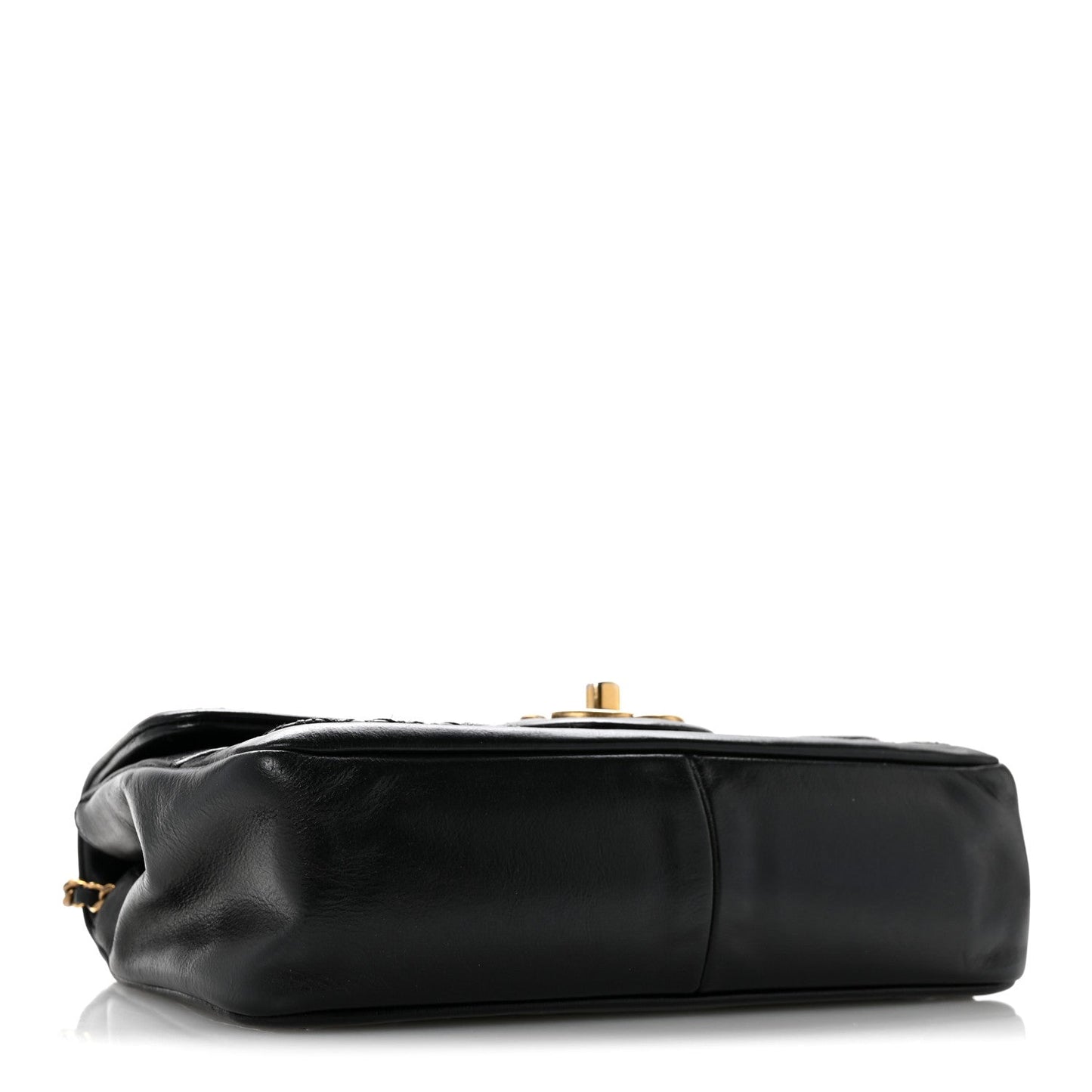 Crumpled Calfskin Whipstich Quilted Single Black