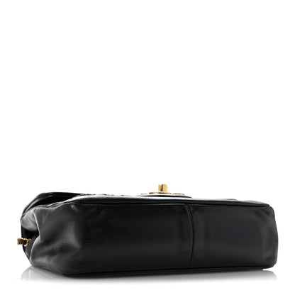 Crumpled Calfskin Whipstich Quilted Single Black