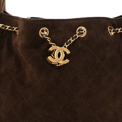 Suede Quilted Small Chanel 25 Handbag Dark Brown