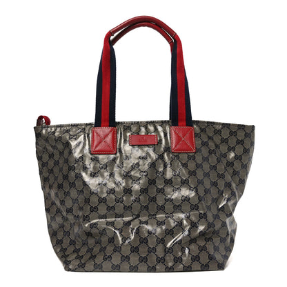 Crystal Monogram Large Web Handle Bucket Tote Red