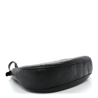 GG Grainy Calfskin Emblem Large Half Moon Shoulder Bag Black