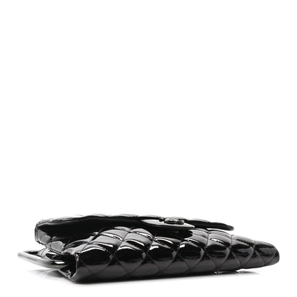 Patent Calfskin Quilted Metal Handle Clutch So Black