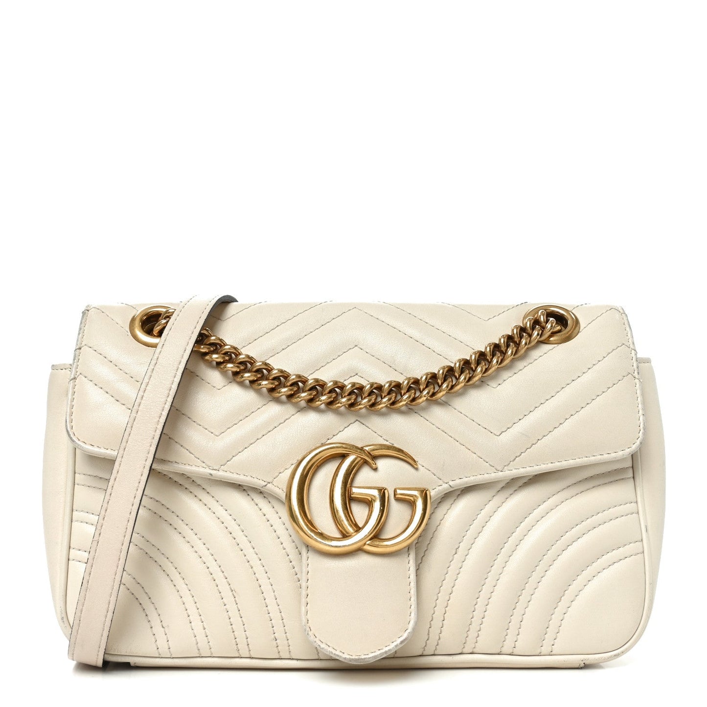 Calfskin Matelasse Small GG Marmont Shoulder Bag White