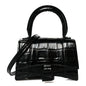 Shiny Calfskin Monochrome Crocodile Embossed Hourglass Top Handle Bag Mini Black