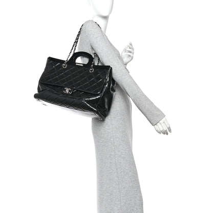 Glazed Calfskin Quilted Large CC Delivery Tote Black