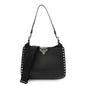 Grained Calfskin Rockstud Hobo Shoulder Bag Black