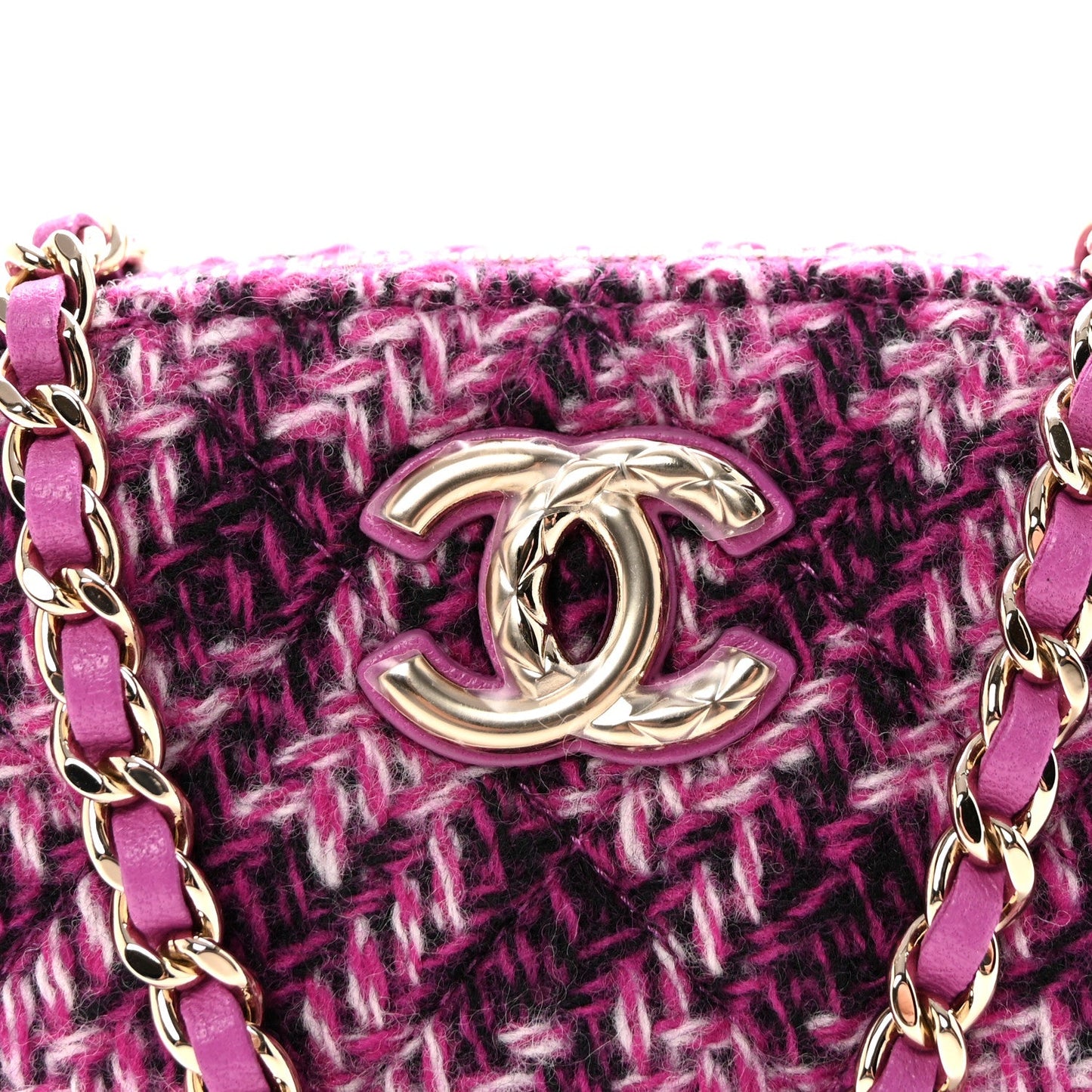 Tweed Quilted Mini Clutch With Chain Purple