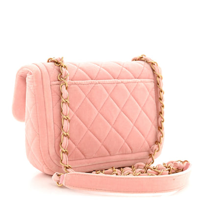 Velvet Quilted Mini Flap Pink