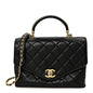 Calfskin Quilted Small Gold Top Handle Flap Black