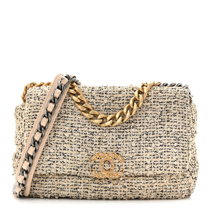 Tweed Quilted Medium Chanel 19 Flap Ecru Black