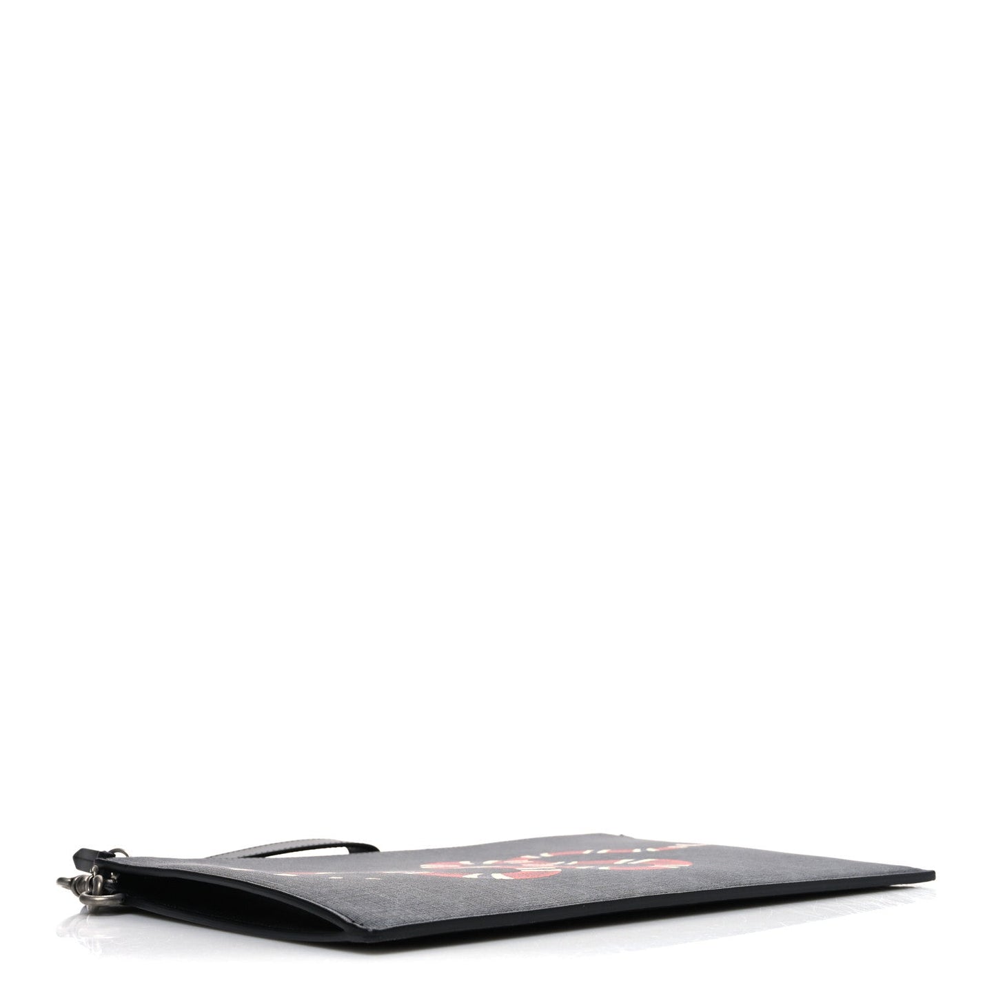 GG Supreme Monogram Kingsnake Zip Wristlet Pouch Black Grey