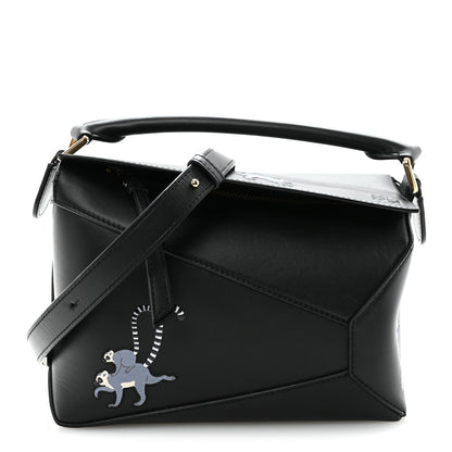 X SUNA FUJITA Satin Calfskin Small Lemur Puzzle Edge Bag Black