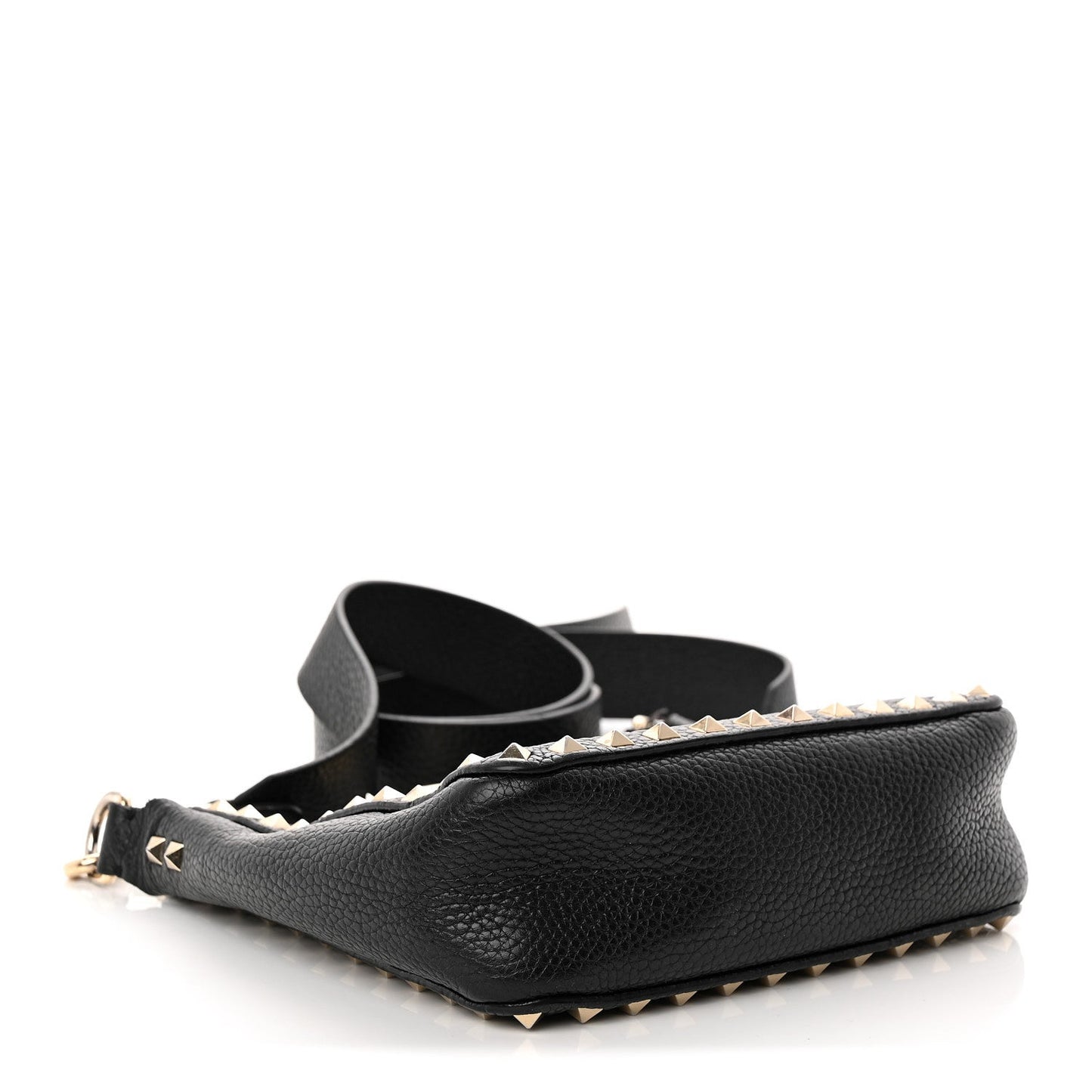 Pebbled Calfskin Mini Rockstud Flip-Lock Messenger Bag Black