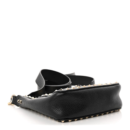 Pebbled Calfskin Mini Rockstud Flip-Lock Messenger Bag Black