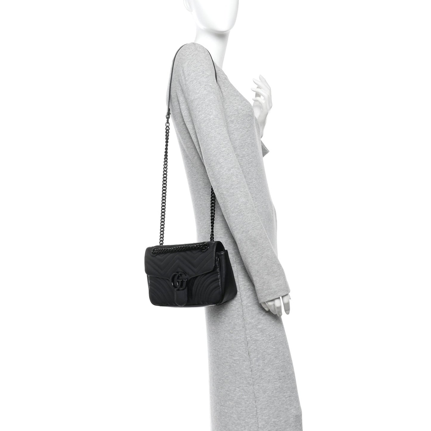 Calfskin Matelasse Monochrome Small GG Marmont Shoulder Bag Black