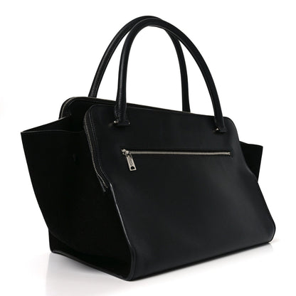 Drummed Calfskin Suede Double Zip Trapeze Black