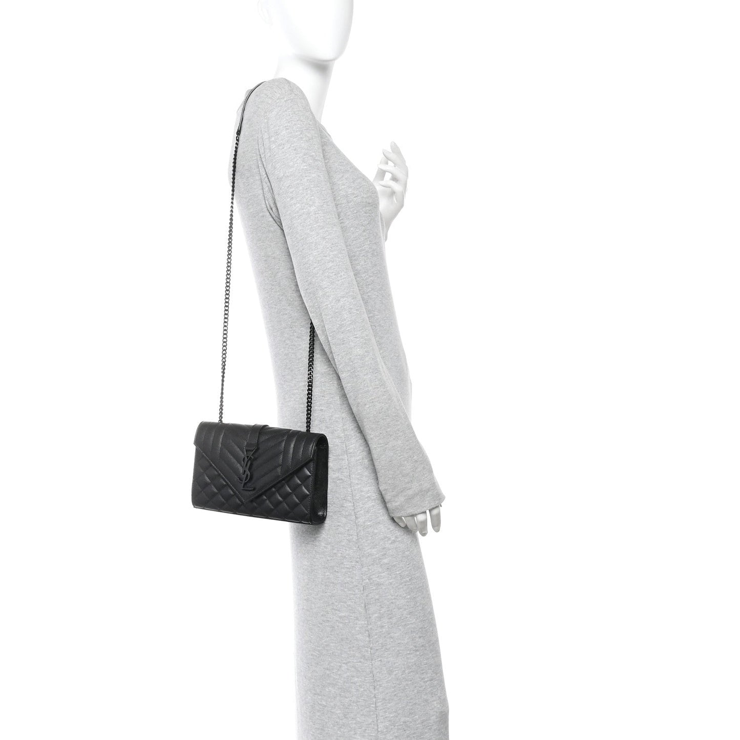 Grain De Poudre Textured Mixed Matelasse Triquilt Small Monogram Monochrome Satchel Black