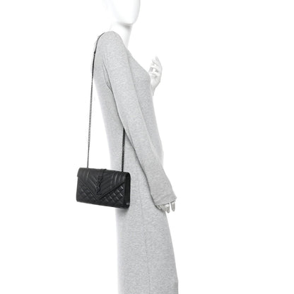 Grain De Poudre Textured Mixed Matelasse Triquilt Small Monogram Monochrome Satchel Black
