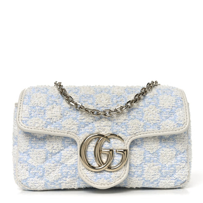 Sponge Boucle Matelasse Mini GG Marmont Shoulder Bag White Light Blue Grey