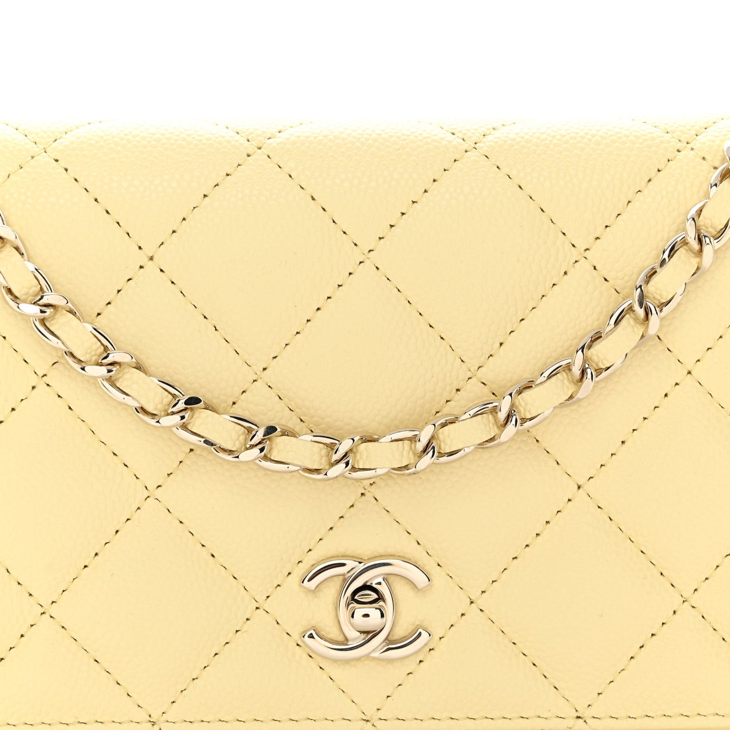 Caviar Quilted CC Turn Lock Wallet On Chain WOC Light Yellow