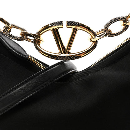 Satin Crystal Mini Vlogo Moon Bag Black