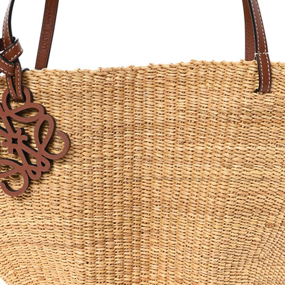 Calfskin Raffia Paulas Ibiza Small Basket Tote Bag Natural Pecan