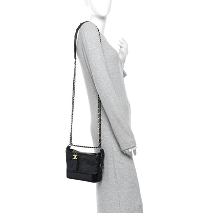 Aged Calfskin Quilted Small Gabrielle Hobo Black