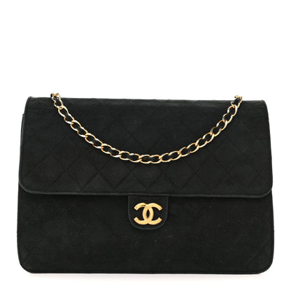 Suede Quilted Medium Single Flap Black