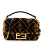 Shearling Vitello Dolce Macro FF 1974 Mini Baguette Tobacco Black