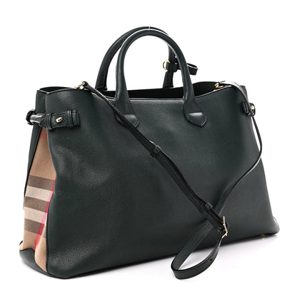 Derby Calfskin House Check Large Banner Tote Dark Bottle Green