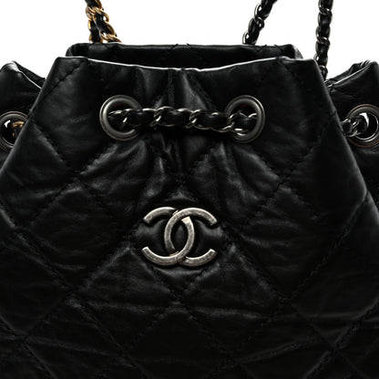 Aged Calfskin Quilted Small Gabrielle Backpack Black