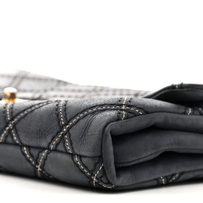 Iridescent Calfskin Triple Stitched Medium Flap Navy