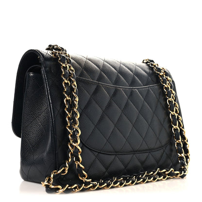Caviar Quilted Jumbo Double Flap Black